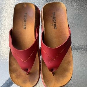 Genuine red leather and cork thong sandals 7